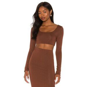 RE ONA Square Neck Crop Top in Chocolate Large New Womens Long Sleeve Blouse